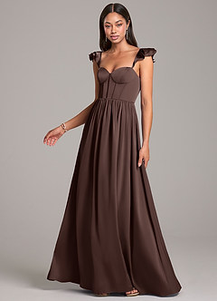 Azazie Denisse Robes de demoiselle d'honneur Robe Trapèze en Satin extensible Rayé Ganache image3