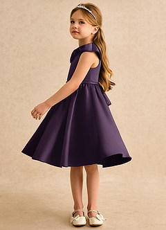 Azazie Acorn Flower Girl Dresses Plum A-Line Pleated Matte Satin Dress image4