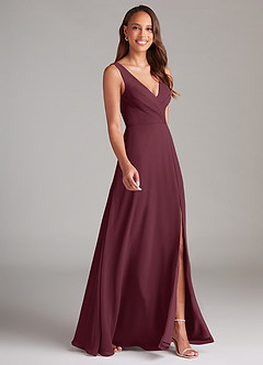 Azazie Nelly Bridesmaid Dresses Cabernet A-Line Pleated Chiffon Dress image3
