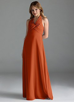 Azazie Tessie Junior A-Linie Plissee Chiffon Kleid Gebranntes Orange image1