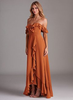 Azazie Lyra Bridesmaid Dresses Cinnamon A-Line Chiffon Convertible Dress image5