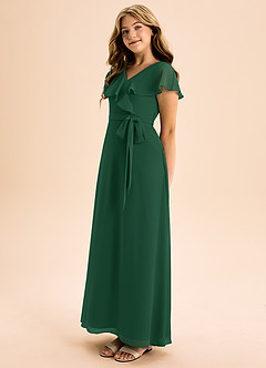 Azazie Lainey Junior Vestido de Verde Oscuro de Gasa de Corte En A con Con bolsillos image3