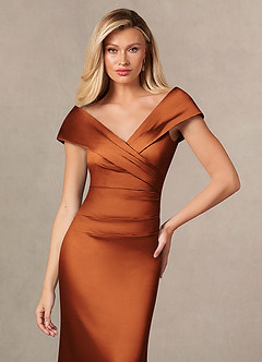 Azazie Ludlow Mother of the Bride Dresses Cinnamon Mermaid Pleated Stretch Satin Dress image6