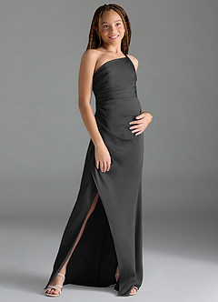 Azazie Eren Junior Robe Fourreau en Satin extensible Plissée Noir image3