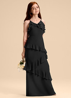 Azazie Evara Junior Abito A-Line in Chiffon Nero image6