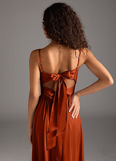 Azazie Zeya Bridesmaid Dresses Paprika A-Line Pleated Stretch Satin Dress image4