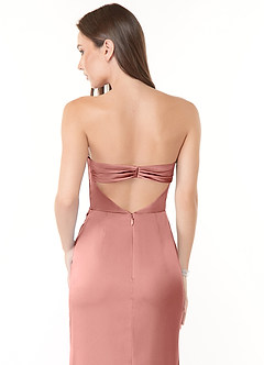 Azazie Leonis Bridesmaid Dresses Rosette Mermaid Pleated Stretch Satin Convertible Dress image2