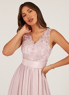 Azazie Gertrude Bridesmaid Dresses Blushing Pink A-Line Lace Chiffon Dress image6