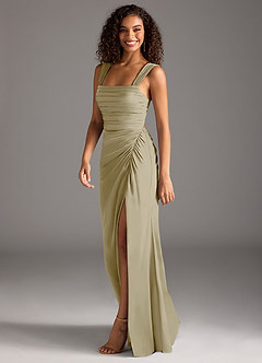 Azazie Jesaphine Bridesmaid Dresses Moss Green Sheath Bow Stretch Satin Dress image6