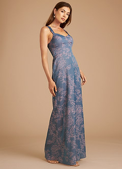 Azazie Denice Robes de demoiselle d'honneur Robe Fourreau en Fleurir Plissée Fleur De Pervenche image3