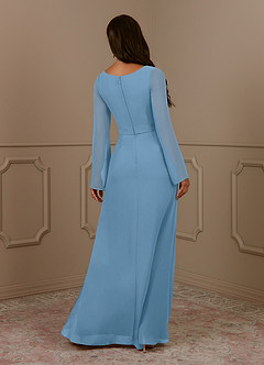 Azazie Belinda vestidos de madre de la novia Vestido de Azul Acero de Gasa de Corte En A con Cuello en V Plisado image2
