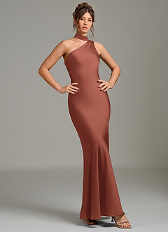 Azazie Jalissa Bridesmaid Dresses Auburn Mermaid One Shoulder Stretch Satin Dress image5