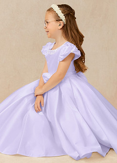 Azazie Jewel Flower Girl Dresses Lilac Ball-Gown Pleated Matte Satin Dress image3