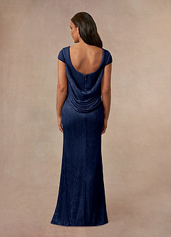 Azazie Galilea Mother of the Bride Dresses Dark Navy Mermaid V-Neck Metallic Mesh Dress image9
