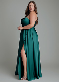 Azazie Elle Bridesmaid Dresses Peacock A-Line Pleated Stretch Satin Dress image13