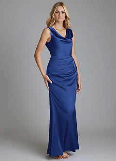 Azazie Tallie Bridesmaid Dresses Royal Blue Mermaid Pleated Stretch Satin Dress image7
