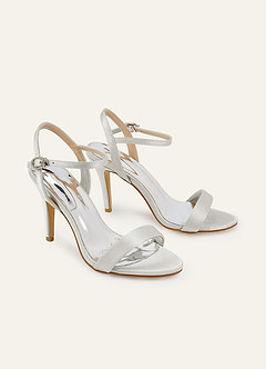 front Champagne Satin Ankle Strap High Heels