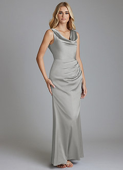 Azazie Tallie Bridesmaid Dresses Silver Mermaid Pleated Stretch Satin Dress image7