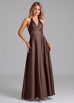 Azazie Tessie Bridesmaid Dresses Ganache A-Line Pleated Stretch Satin Dress image4