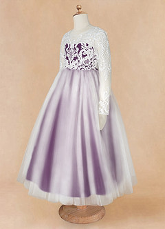 Azazie Elodie Flower Girl Dresses Ivory Grape Ball-Gown Lace Dress image12