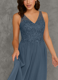 Azazie Amy Final Sale Dusty Blue A-Line Lace Chiffon Dress image6