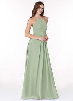 Azazie Ginger Bridesmaid Dresses Dusty Sage A-Line Halter Pleated Chiffon Dress image1