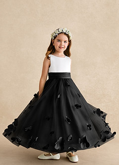 Azazie Vi Blumenmädchenkleider A-Linie ärmellos Tüll Kleid Schwarz image8
