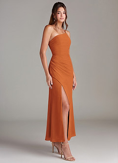 Azazie Eren Robes de demoiselle d'honneur Robe Sirène en Mousseline de soie Une épaule Cannelle image4