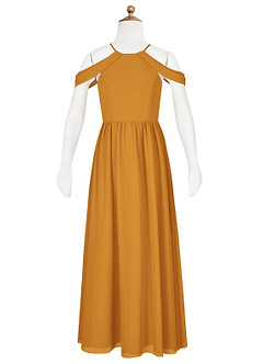 Azazie Seneca Junior Butterscotch A-Line Off the Shoulder Chiffon Dress image6