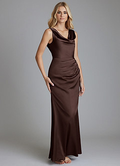 Azazie Tallie Bridesmaid Dresses Ganache Mermaid Pleated Stretch Satin Dress image7
