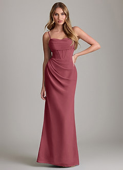 Azazie Mai Vestidos de damas de honor Vestido de Merlot de Gasa de Corte Recto con Plisado image1