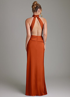 Azazie Gracelynn Bridesmaid Dresses Paprika Sheath Pleated Stretch Satin Dress image8
