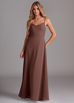 Azazie Daenerys At-home Try On Dresses Champagne Rose A-Line Cowl Chiffon Dress image1