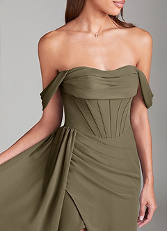 Azazie Amyra Abiti da Damigella Abito Convertibile Tubino in Chiffon a Spalla Scoperta Willow Green image5