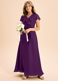 Azazie Lainey Junior Grape A-Line with Pockets Chiffon Dress image6