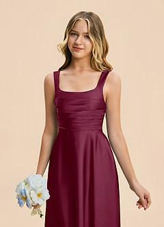 Azazie Azaria Junior A-Linie Plissee Stretch-Satin Kleid Maulbeerrot image7