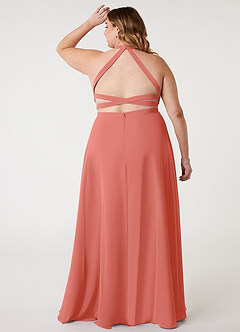Azazie Clarice Brautjungfernkleider Eine Linie Halter Chiffon Kleid Lachsrosa image9
