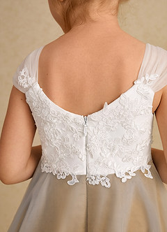 Azazie Momo Flower Girl Dresses Ivory Butterscotch A-Line Lace Dress image7