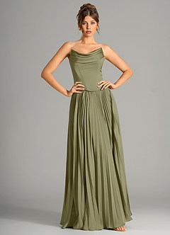 Azazie Saedra Bridesmaid Dresses Pistachio A-Line Corset Stretch Satin Dress image3
