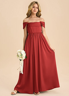 Azazie Hattie Junior Pomegranate A-Line Pleated Stretch Satin Dress image3