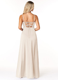 Azazie Marchella Bridesmaid Dresses White Alabaster A-Line Corset Stretch Satin Dress image8