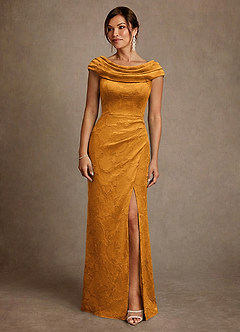 Azazie Irvine Mère de la mariée Robes Robe Trapèze en Blumen-Burnout Plissée Caramel écossais image3