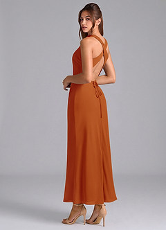 Azazie Evadne Bridesmaid Dresses Paprika Sheath Pleated Chiffon Dress image2