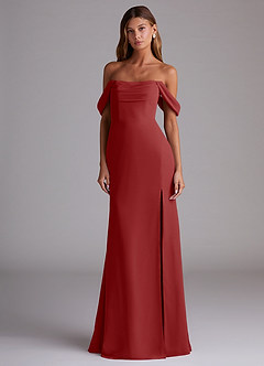 Azazie Saige Bridesmaid Dresses Rust A-Line Off the Shoulder Chiffon Convertible Dress image3