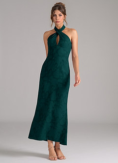 Azazie Marlissa Bridesmaid Dresses Pine Sheath Pleated Floral Burnout Dress image3