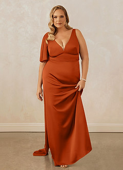 Christian Siriano Bridal for Azazie 1011 Bridesmaid Dresses Burnt Orange Mermaid Bow Stretch Satin Dress image16