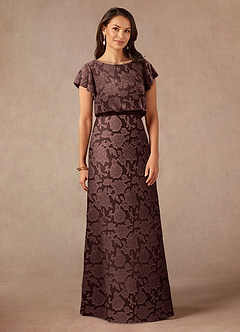 Azazie Lehi Mother of the Bride Dresses Espresso A-Line Boatneck Floral Burnout Dress image3