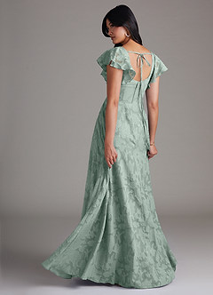 Azazie Bondi Bridesmaid Dresses Agave A-Line Side Slit Floral Burnout Dress image3