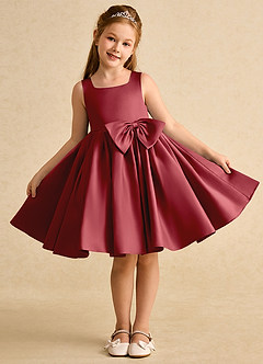 Azazie Jessie Flower Girl Dresses Pomegranate A-Line Bow Matte Satin Dress image2