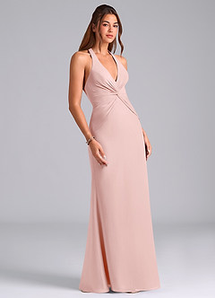 Azazie Valerie Vestidos de damas de honor Vestido de Rosa Empolvado de Gasa de Corte Sirena con Plisado image3